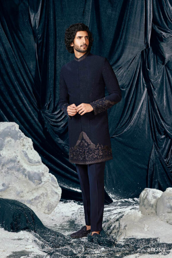 peacock blue achkan