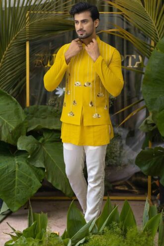 kurta pajama and jacket for haldi