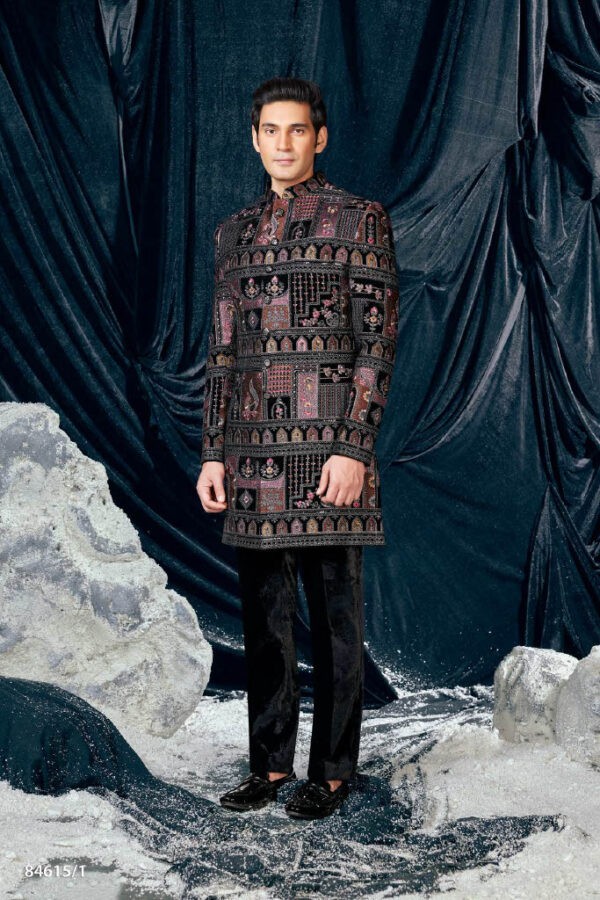 Black Thread Work Sherwani