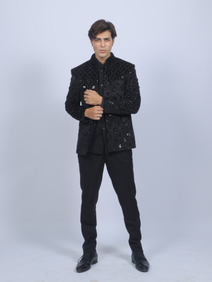 Royal Black Open Jodhpuri Suit
