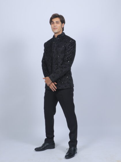 Royal Black Open Jodhpuri Suit