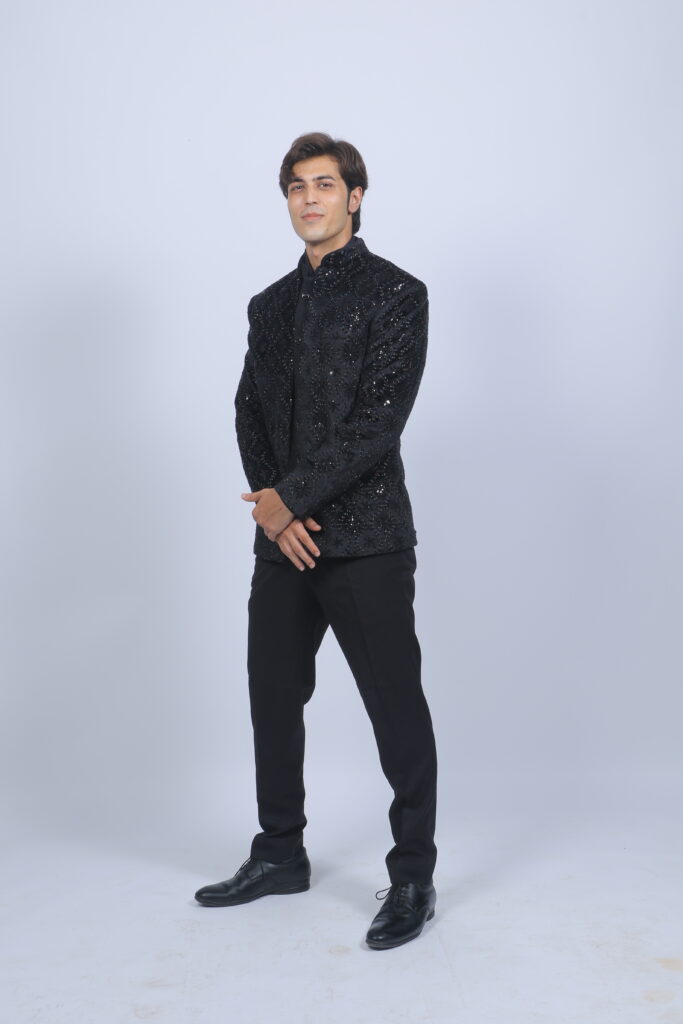 Royal Black Open Jodhpuri Suit