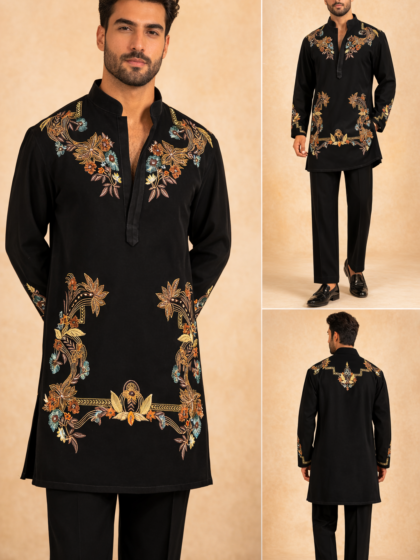 Black Embroidered Kurta Set