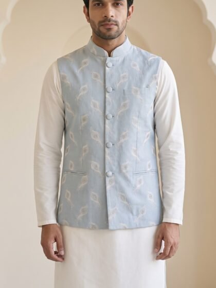 Sky Blue Paisley Nehru Jacket