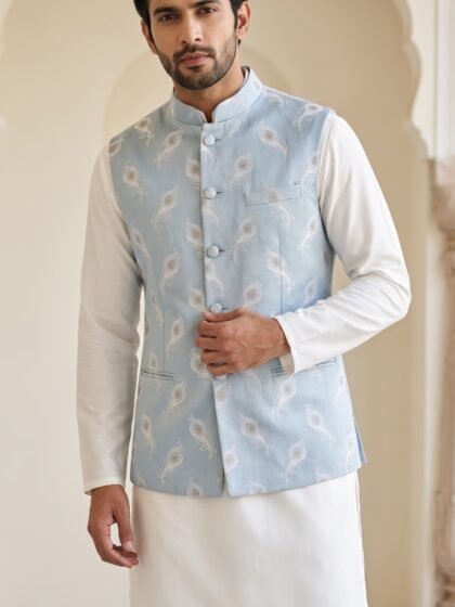 Sky Blue Paisley Nehru Jacket