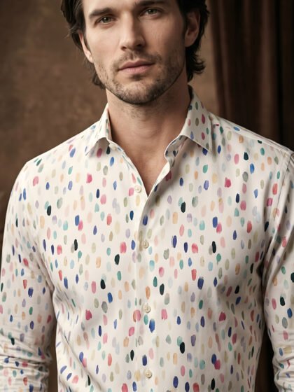 Men's Premium Multicolor Dot Print Cotton Shirt