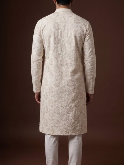 Ivory Floral Kurta for Men by BK tailors