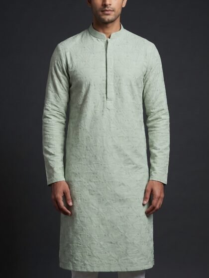 Mint Green Geometric Kurta for Men | Designer Ethnic Wear | BK Tailors