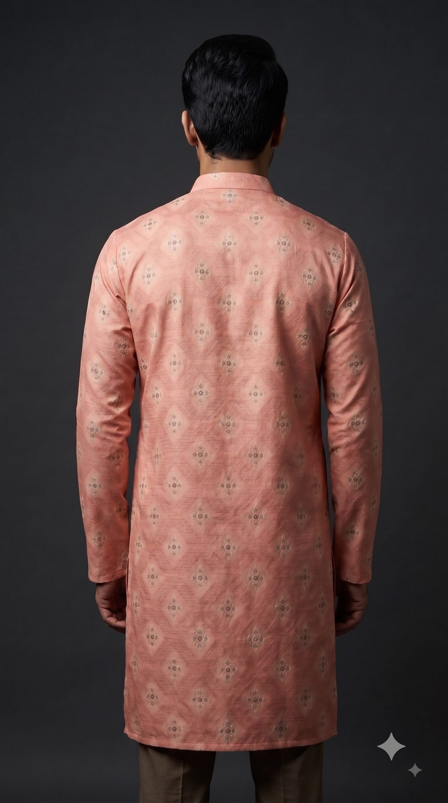 Salmon Pink Floral Kurta for Men by BK tailors