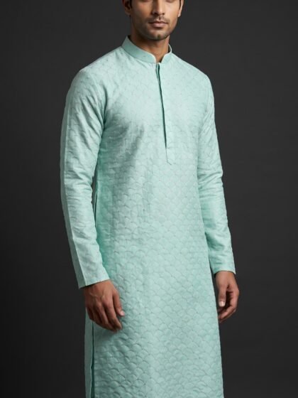 Aqua Mint Geometric Kurta for Men | Designer | BK Tailors