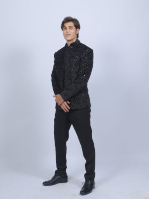 Royal Black Open Jodhpuri Suit