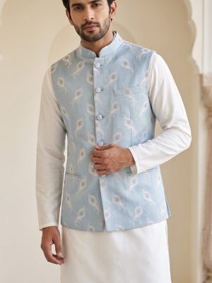 Sky Blue Paisley Nehru Jacket