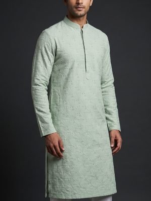 Mint Green Geometric Kurta for Men | Designer Ethnic Wear | BK Tailors