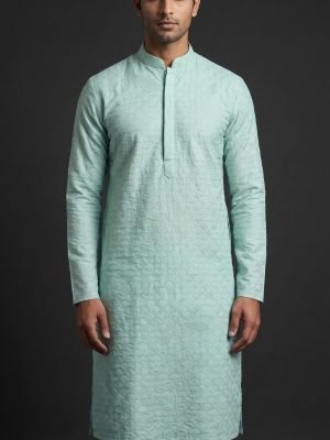 Aqua Mint Geometric Kurta for Men | Designer | BK Tailors